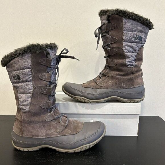 THE NORTH FACE 200 Gram Primaloft Brown & Gray Lace Up Boots Nuptse Purna II 10M - Picture 1 of 8